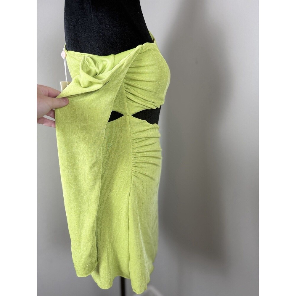 Oh Polly Textured Jersey Asymmetric Cut Out Mini Dress In Lime- Size 6 NWT - Picture 16 of 16